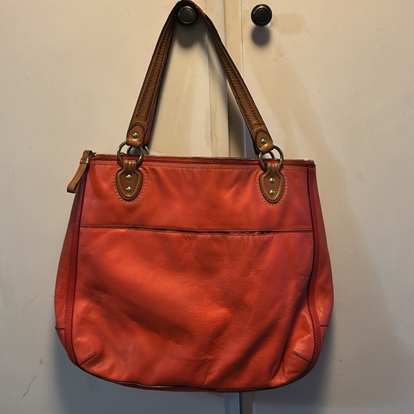 Coach Red/Orange and Brown Leather Shoulder Bag - Picture 3 of 12